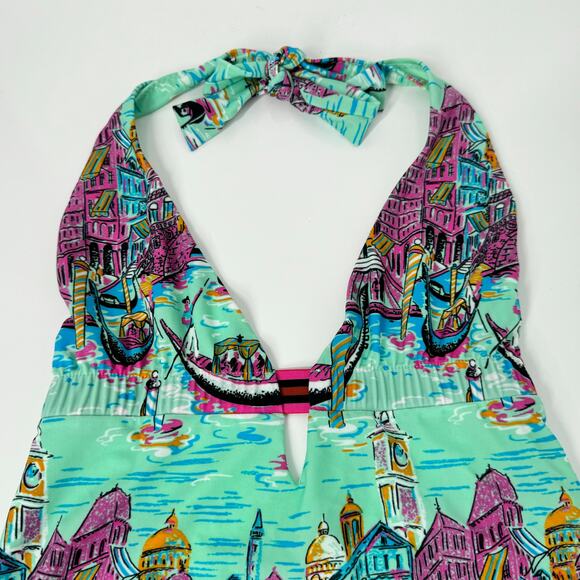 NWT  Zara Gondola Print Swimsuit Aqua One Piece Beach Vacay Cruise Resort Size L - Picture 4 of 11